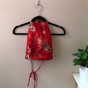 Floral Satin Backless Halter Top